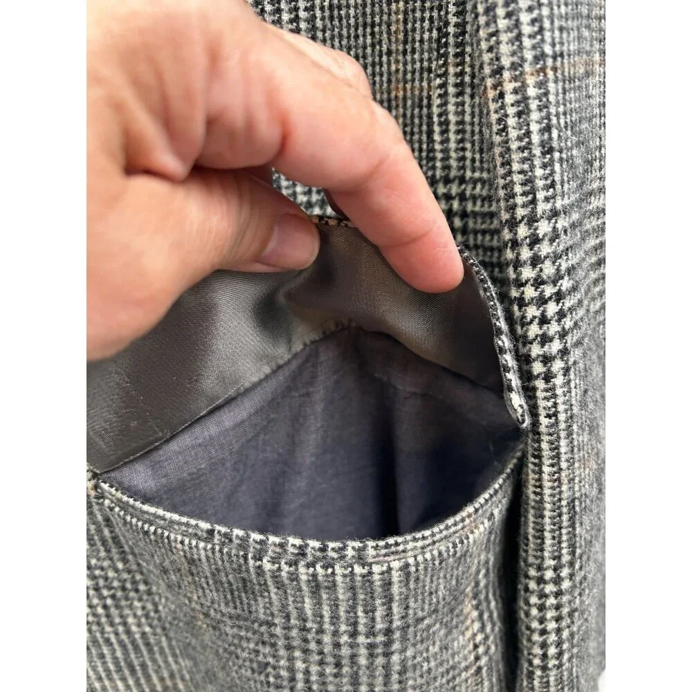 Lord & Taylor Fifth Avenue Collection Mens Blazer 44R Gray Glen Plaid Camel Hair